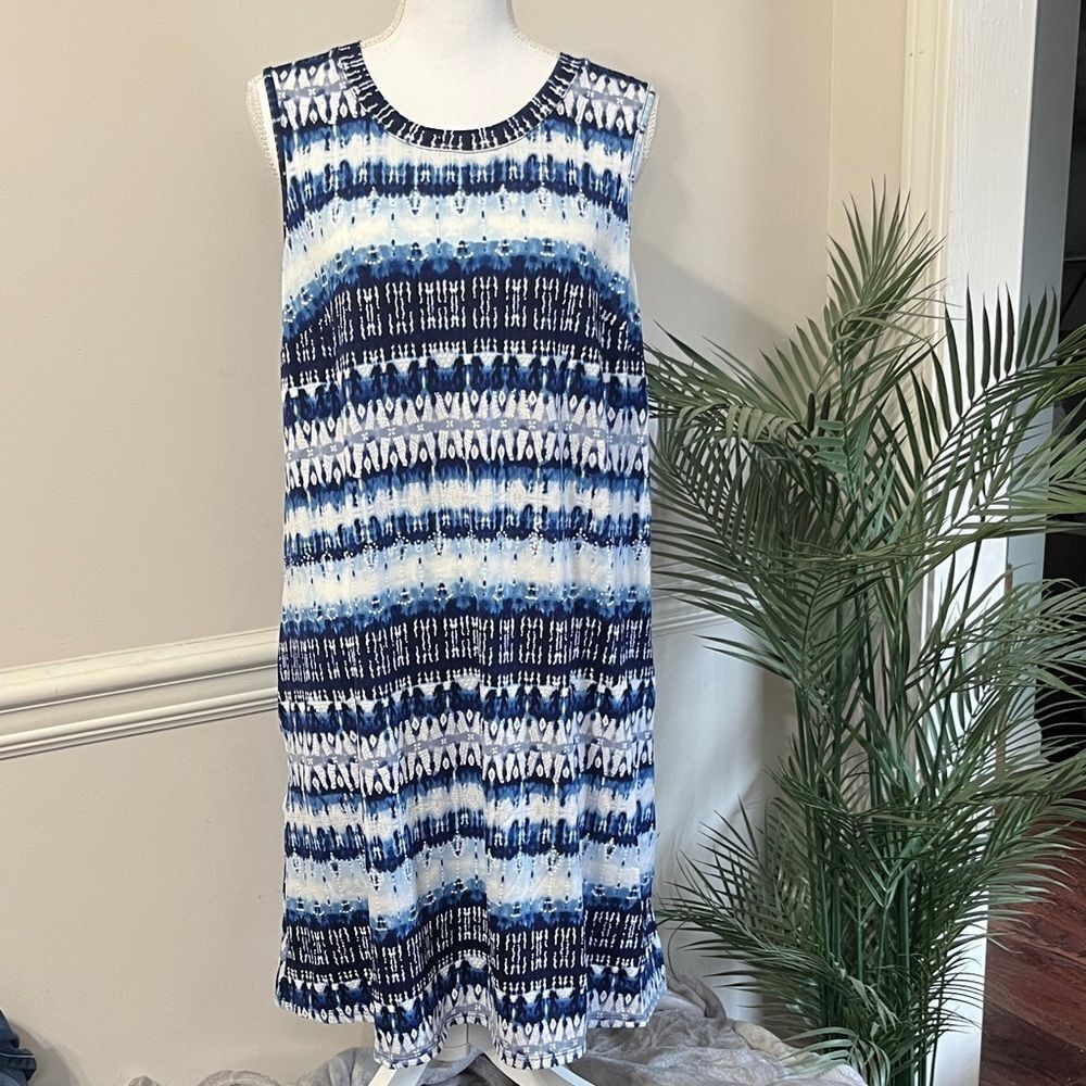 NWOT AGB Blue and White Sleeveless Midi Dress Size L large 12 14